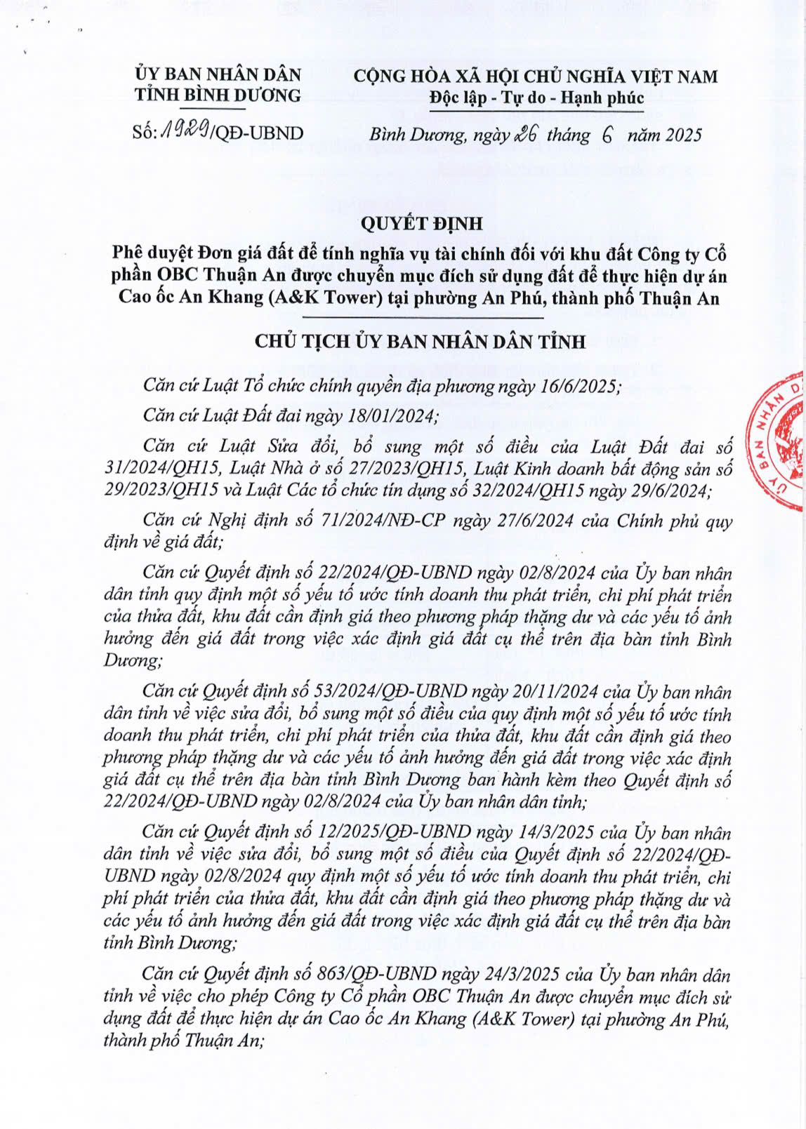 Phê Duyệt Giá đất Dự án Ak Tower